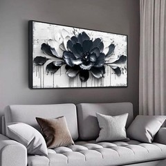 Flower Wall Art for Bedroom, Blue Black and White Canvas Wall Decor for Lving…