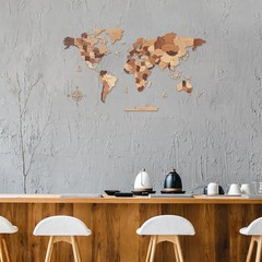 Wooden World Map 3D, Wood World Map Wall Art, Multilayered Wooden Map