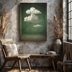 Wall Art Canvas a Minimalist Image with Two Fluffy White Clouds Suspended