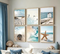 6 Pcs Coastal Poster Wall Art,Seaside Wave Beach Painting Picture Wall Decor,…