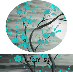 Teal Grey Plum Blossom Tree Canvas Art Set – 5 Piece Wall Decor, 60″x32