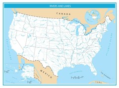 USA Rivers and Lakes Map GLOSSY POSTER PICTURE PHOTO PRINT BANNER 12113