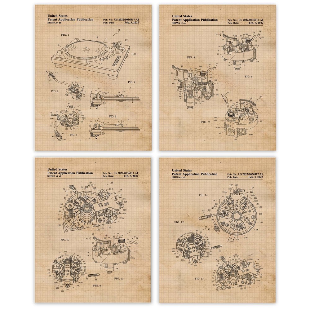 Class Vinyl Record Turntable Patent Prints, 4 (8×10) Art Decor Home Work Office