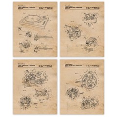 Class Vinyl Record Turntable Patent Prints, 4 (8×10) Art Decor Home Work Office