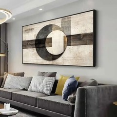 Geometric Design,Black,White,Beige & Brown Unframed Canvas Painting for Living