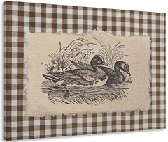 Framed Vintage Sketch Ducks Canvas Wall Art Brown Gingham Duck Wall Decor Pic…