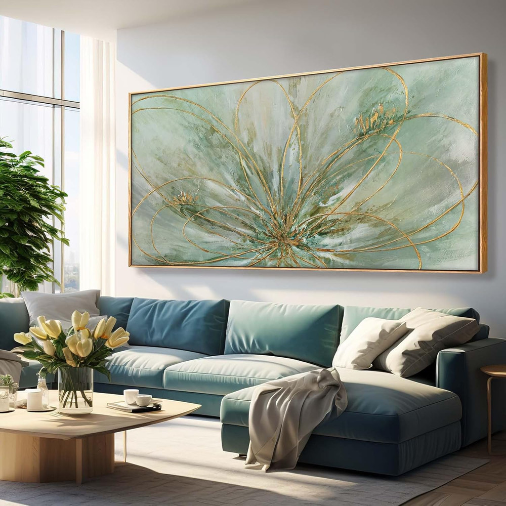 Oversized Abstract Gold Line Canvas Art for Bedroom & Dining Room 36″x70