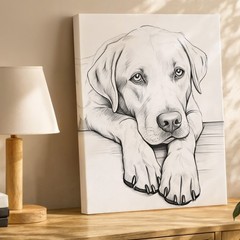 Black And White Sketch Of A Labrador Dog Canvas Wall Art Modern Animal Home