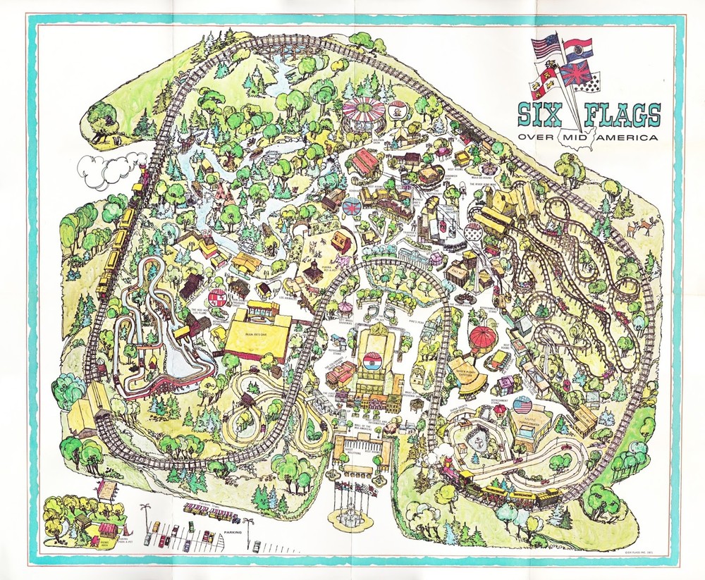 1972 SIX FLAGS OVER MID AMERICA MAP POSTER 24 X 36 Inches Nostalgic Piece