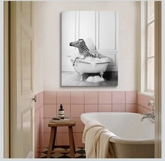 Zebra Bathing In The Bathtub Wall Art Decor Black/White Print Unframed 12x18in