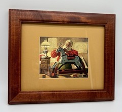 Vintage Christmas🎄SANTA MAKING TOYS FRAMED ART Rocking Horse GUC Cute Holiday