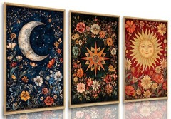 3pcs Sun Moon and Star Celestial Canvas Wall Art Tarot Crescent Moon Picture …