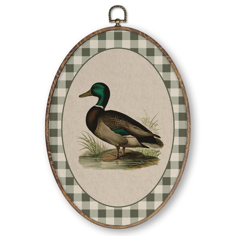 Vintage Mallard Duck Wall Art Decor, Rustic Duck Nursery Oval Wood Framed Can…