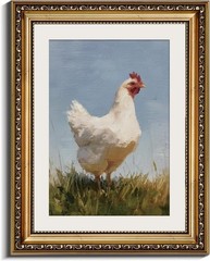 Elegant Gold Framed Chicken Canvas Print – 11×14 Rustic Wall Art for Living Room