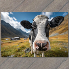 Art Print Funny Cow Close Up Farm Animal Cute Nose Wide Angle Mountain Pasture H