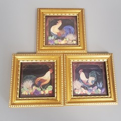 Rooster Chicken Farmhouse Framed Art 4″ X 4″ Kirkland’s Country Cottage Set of 3