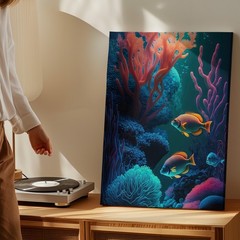 Vibrant Tropical Fish Coral Reef Ocean Canvas Wall Art Print For Home Decor