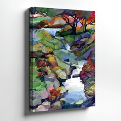 Wall Art Abstract Landscape Stream Waterfall Trees Colorful Nature Painting