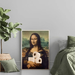 Funny Mona Lisa Toilet Paper Meme Canvas Wall Art, Humorous Bathroom Wall Decor