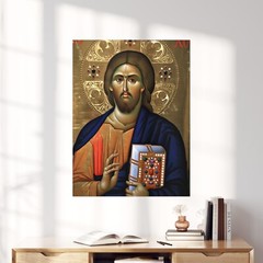 Christ Pantocrator Icon Aghiou Pavlou Monastery Mount Athos Wall Art Print