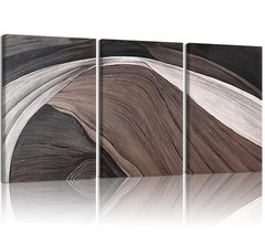 3Pcs Framed Brown and Black Canvas Wall Art, Abstract Wall Art for Living Roo…