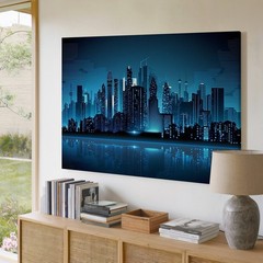 Modern Blue Cityscape Skyline Canvas Wall Art Urban Night Scene Digital Print
