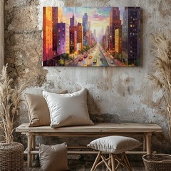 Dreamspeed City Canvas Colorful Highway Through Stylized Urban Skyline Wall Art