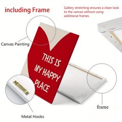 This Is My Happy Place Red Heart Framed Canvas,Minimal Valentines Romantic Wall