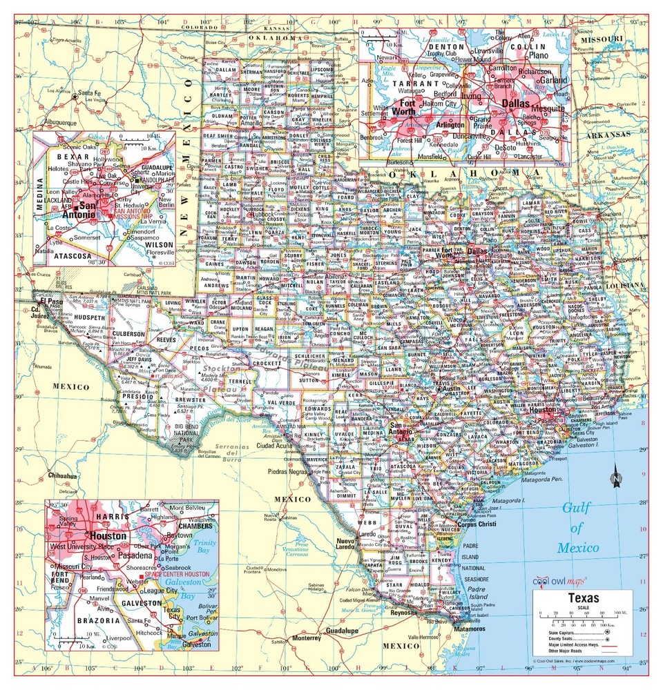 Texas State Wall Map Large Print Poster – Paper 24″x25″