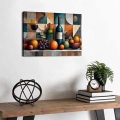 Abstract Kitchen Wall Decor Geometric Wall Art Red Wine Glass Fruits Canvas Prin