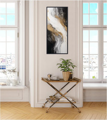 Luxe Drift Modern Abstract Canvas Art with Beaded Black Frame, 18×40