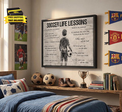 Black Framed Boy Soccer Canvas Wall Art Kid Soccer Life Lessons Wall Decor Pictu