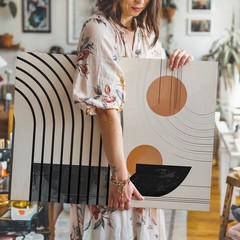 Modern Arch Flow Canvasminimalist Black Line & Circle Abstract Art Wall Art