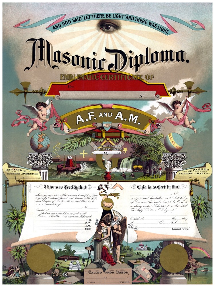 3422.Victorian Poster Design.Masonic Diploma Spiritual.F & AM.Home interior art