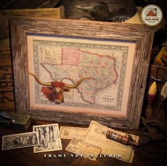 Vintage Texas State Map Poster Art Print Longhorns Cattle Rancher Home Decor