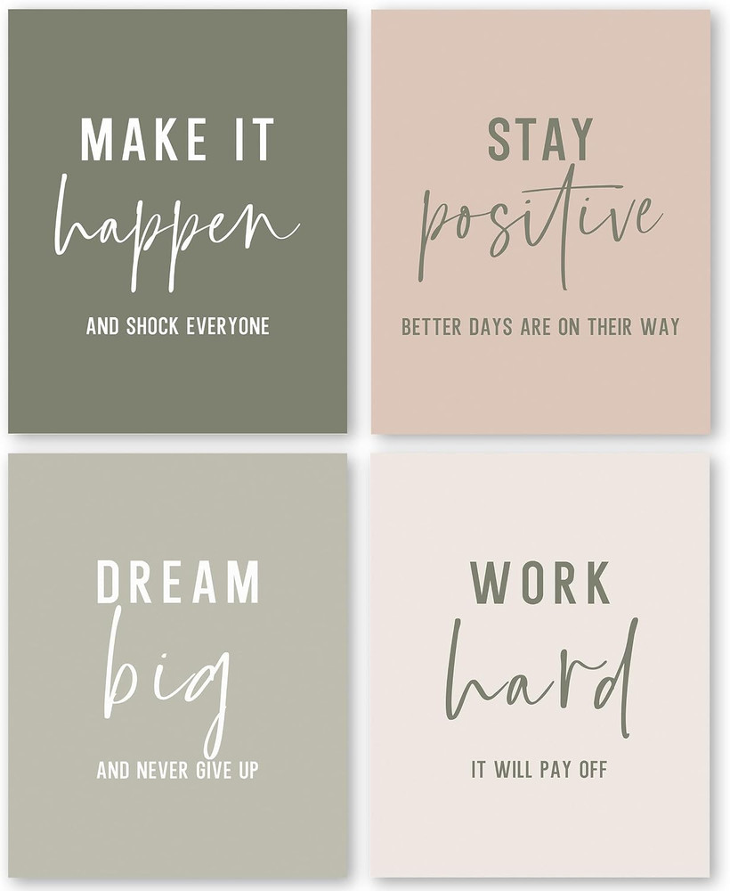 Office Inspirational Wall Art Prints Set of 4, Boho Motivational Make It Happ…
