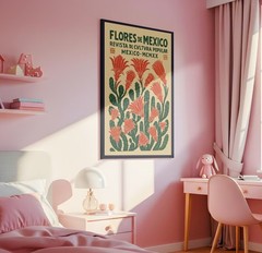 Flores De Mexico Wall Art, Mexican Folk Art Print, Vintage Botanical Poster