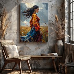 Canvas Wall Art a Vivid and Emotional Digital Painting of a Woman Standing in
