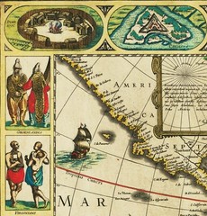 Ancient Antique Old 1625 Map: America, 100% Cotton Canvas Magnetic Wooden Hanger
