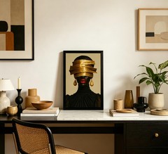 Framed African American Women Canvas Wall Art, Luxury Black Female Figure wit…