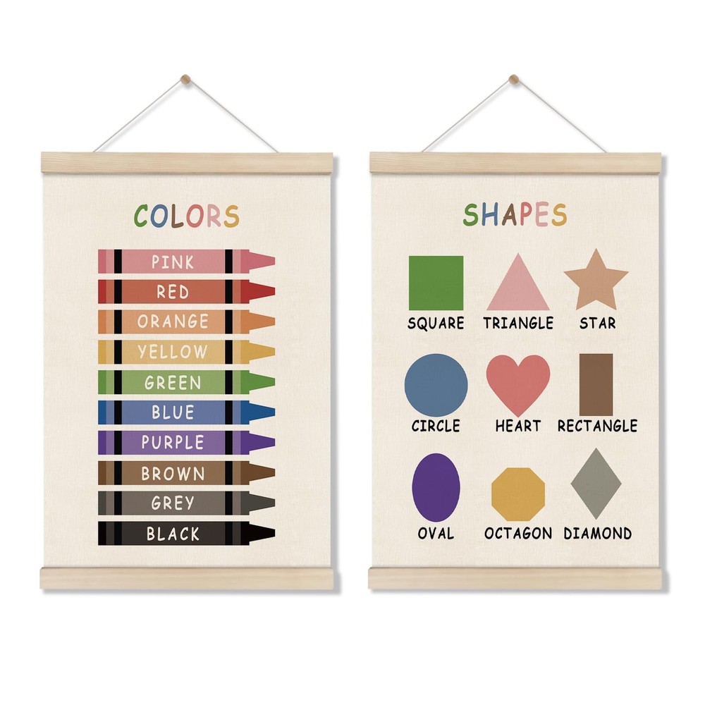Colors Shapes Posters Hanger Frame, Educational Posters for , Set of 2 Montes…