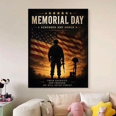 Memorial Day Canvas Art American Flag Soldier Patriotic Wall Decor Military Gift