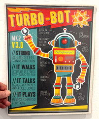 Retro! Vintage Style Turbo-Bot Poster With Clear Sleeve & Board! 11.5″ X 14.5″