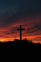 Christian Cross Red Sunset Silhouette Sky 4×6 Photo Print Religious Wall Art