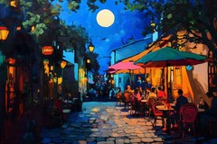 Pop Art Cafe Terrace At Night Canvas Home Decor Wall Art Posters Prints Painting