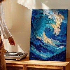 Wall Art Abstract Ocean Wave Canvas Print Blue Sea Impasto Texture Home Decor
