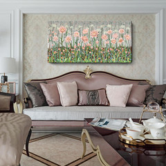 Large Pink Green Wildflower Canvas Art for Living Room – 48×24 Inches