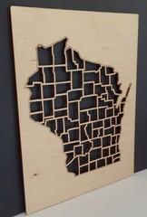 Wisconsin Map Craft Kit Natural Wood Laser Cut & Canvas 8×10 Wall Decor USA #M20