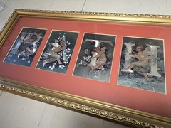vintage Victorian-style cherub foil art framed wall decor angel figures BATH