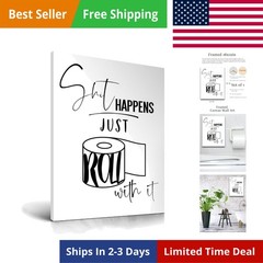 Funny Bathroom Wall Art Decor, Black and White Toilet Paper Wall Art, Waterpr…